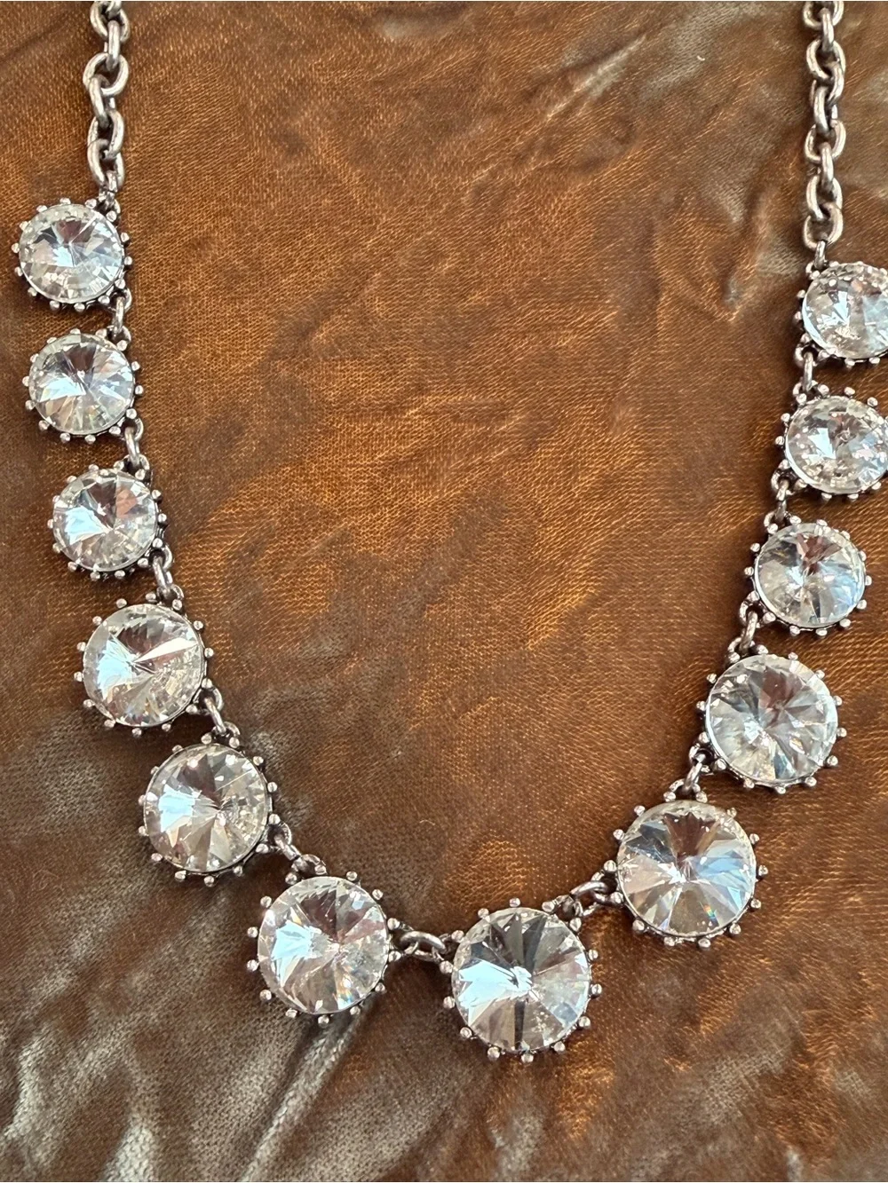 Clear Rivoli Crystal Statement Necklace Antiqued Silver Tone-1067